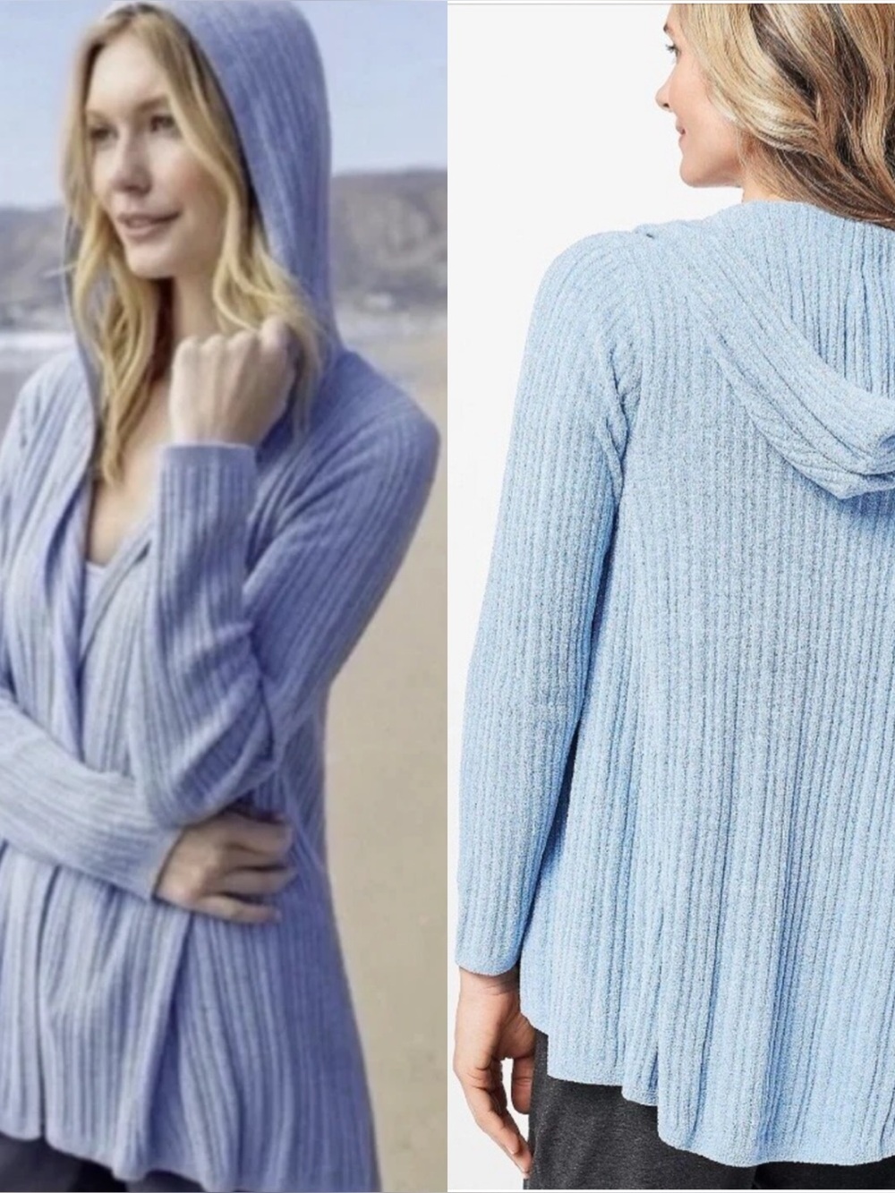Barefoot Dreams COZYCHIC ULTRA LITE 
Namaste Rib Hooded Cardi Lake Blue Medium